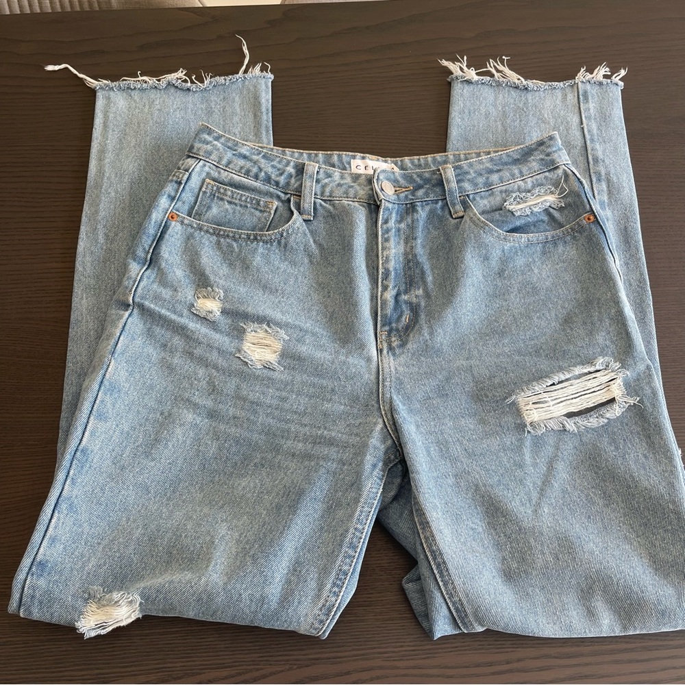 Cello Light Wash Distressed Straight Jeans